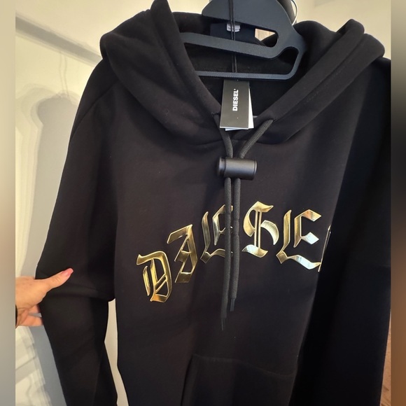 DIESEL Hooded  D-OXI-A1 Sweater Dress Size Small  Black With Bold Gold Logo NWT! - Picture 8 of 14